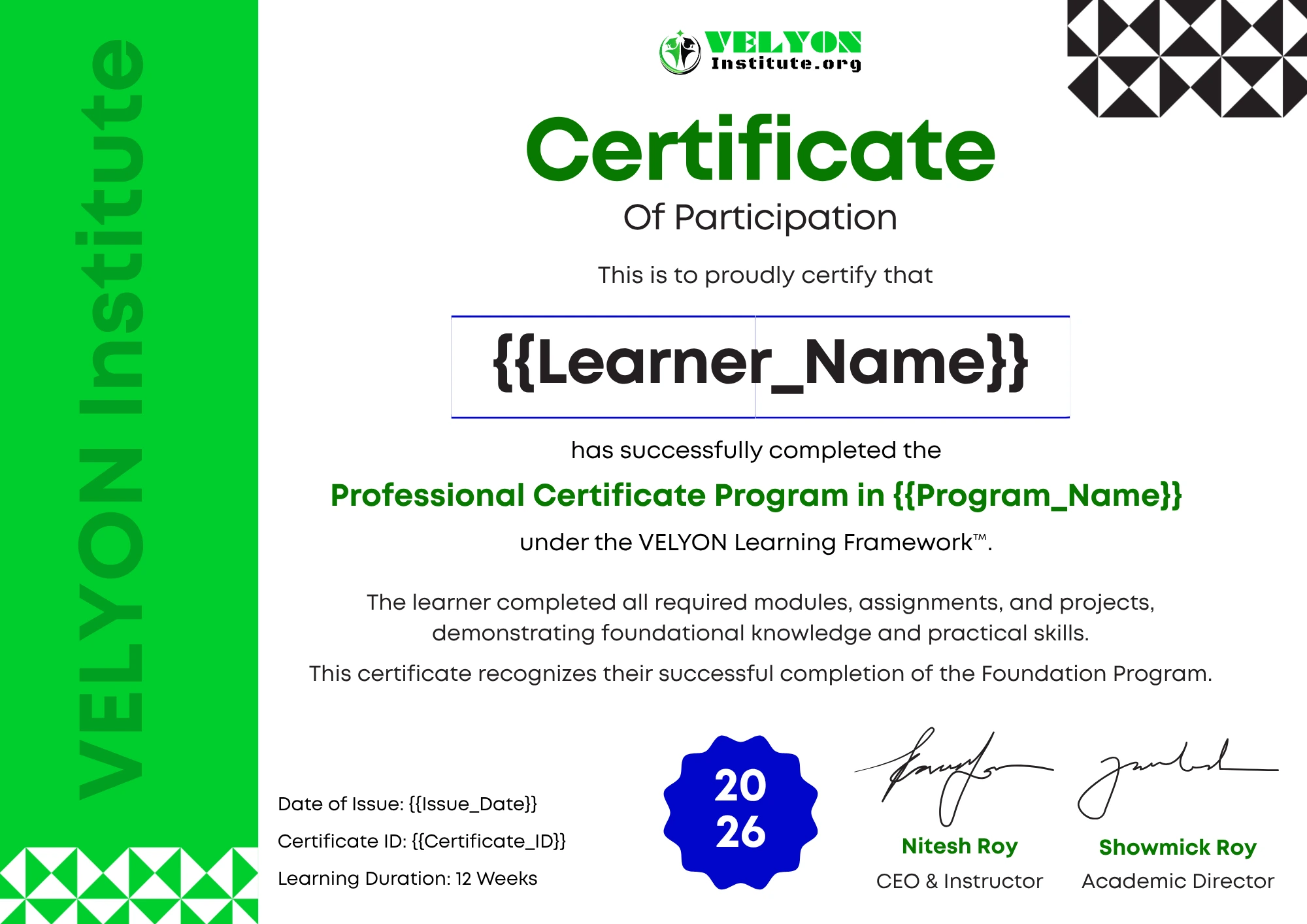 Professional Certificate Sample